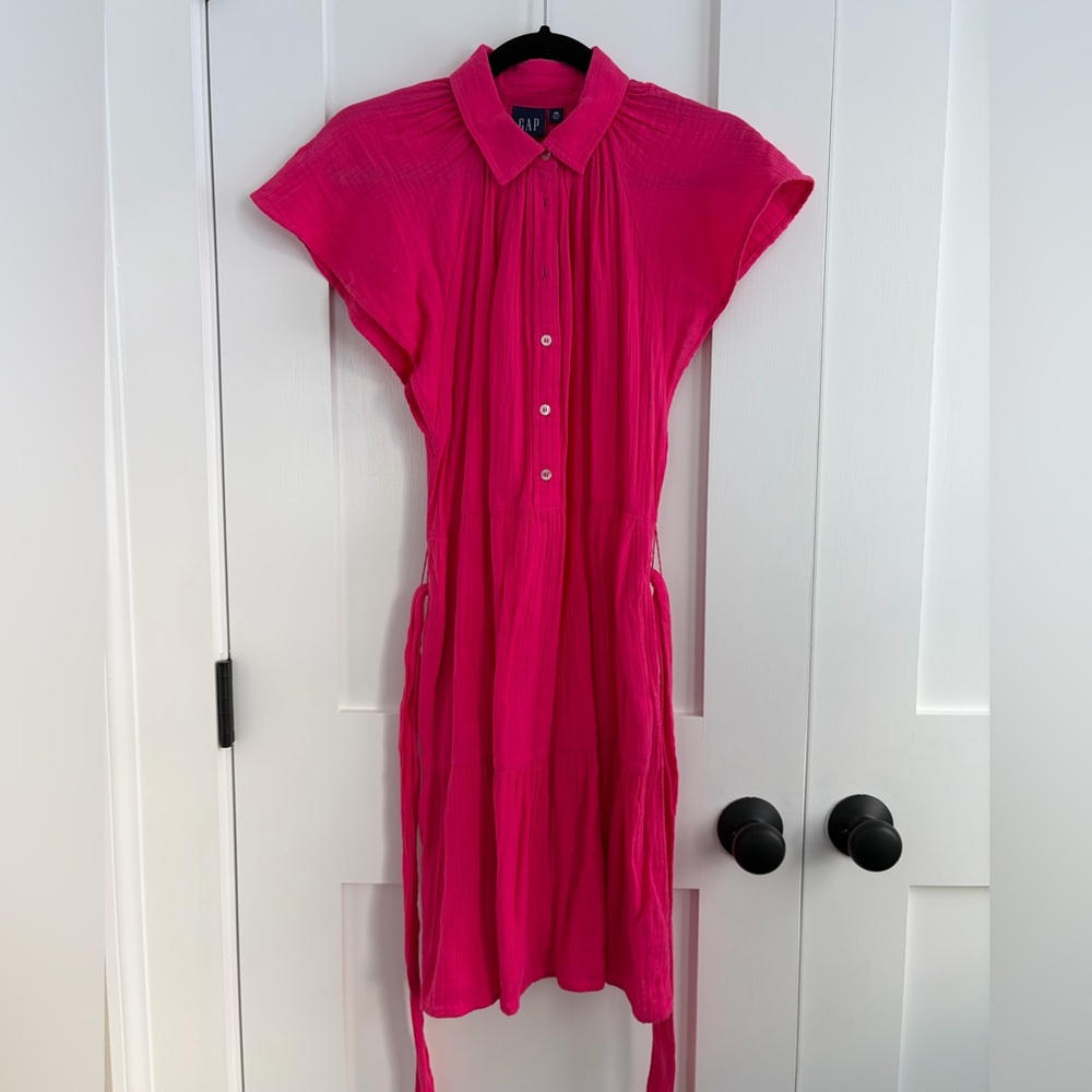 GAP Like-New Hot Pink Button-Down Flutter Sleeve Dress Size XS
